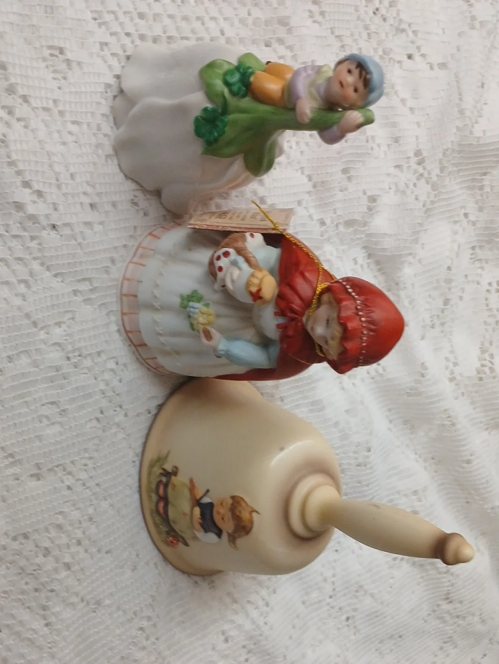 Hand-Painted Ceramic Wall Figurines - Red, Green, Cream Accents
